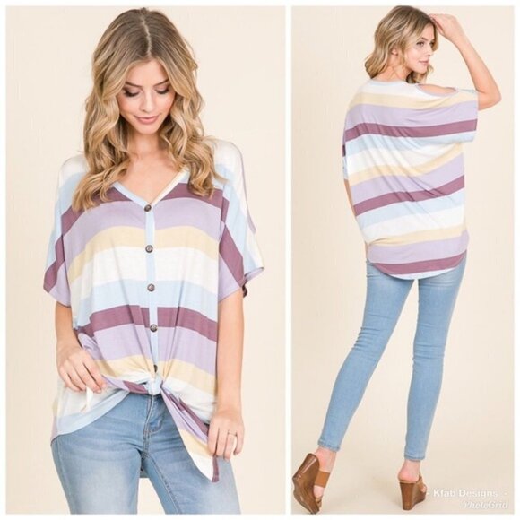 Cold Shoulder Lilac Multi Stripe Top - Picture 3 of 3